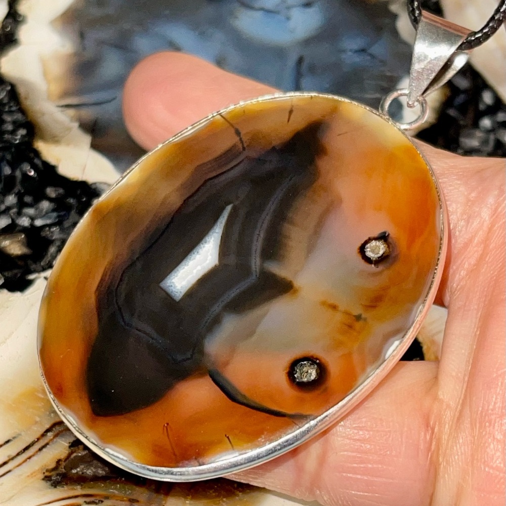 Large Yellow Stone Montana Fire Agate Pendant 2 7/8”